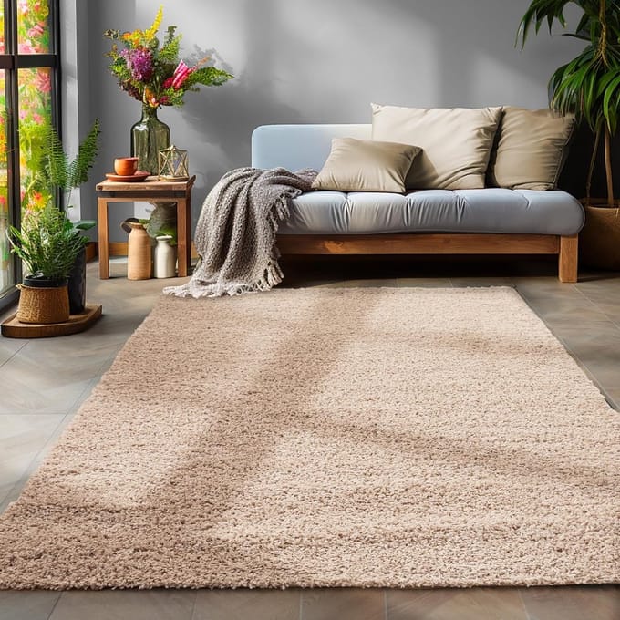 Basic Shaggy vloerkleed Beige Hoogpolig- 100x200 CM