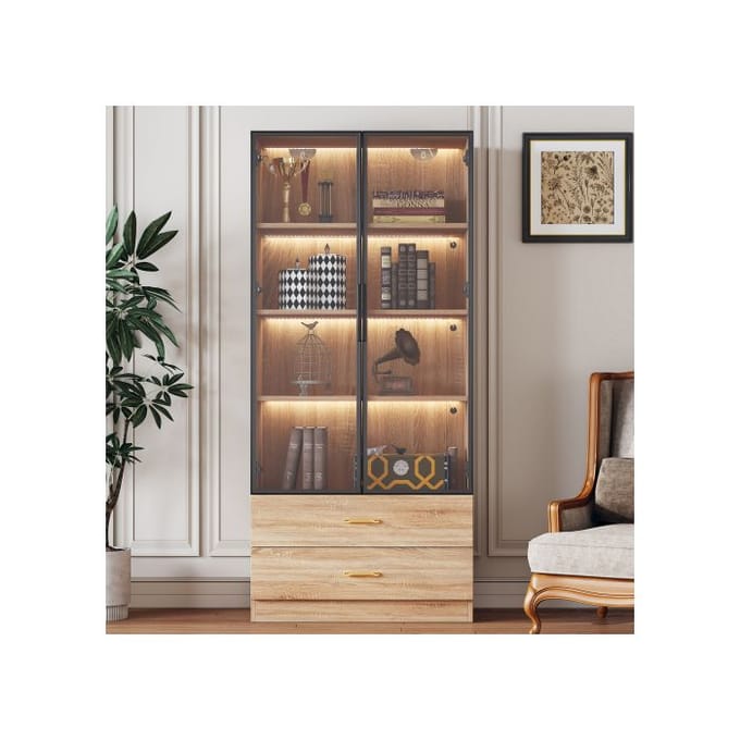 Armoire de salle de bain - 75 cm - 2 tiroirs - 2 portes - Éclairage LED multicolore