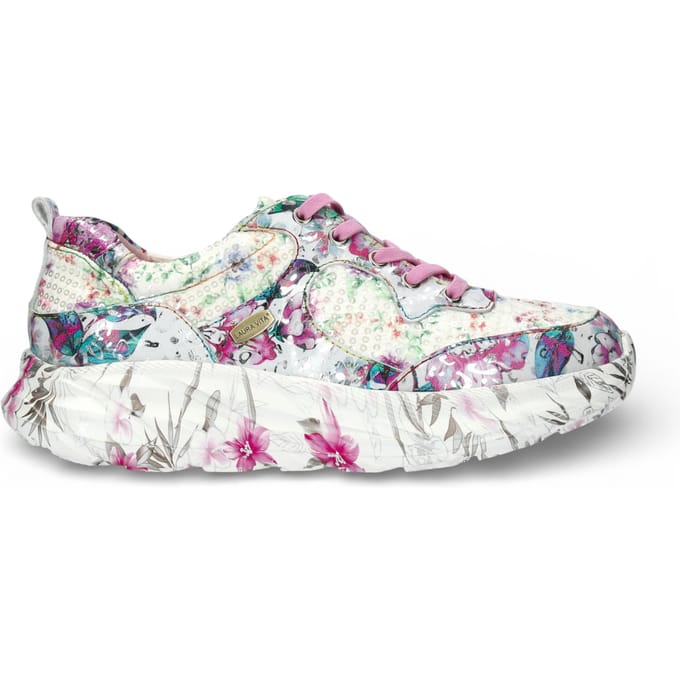 Laura Vita Sofiao 07 dames sneakers met roze bloemenprint en platformzool, gemaakt van leer.