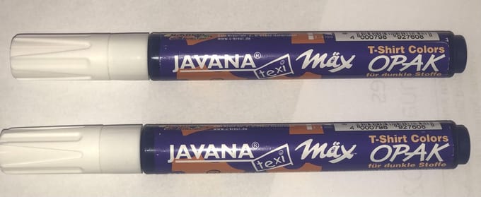 SET van 2 stiften: Witte textiel stift - Javana Texi Max - 2-4 mm kogelpunt