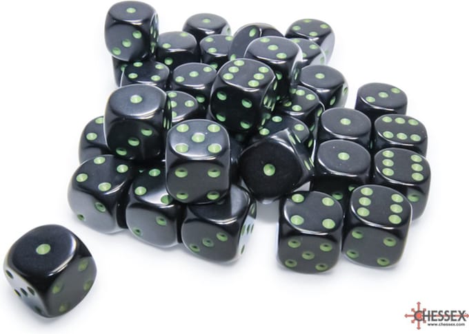 Chessex 36 x D6 Set Opaque 12mm - Black/Green