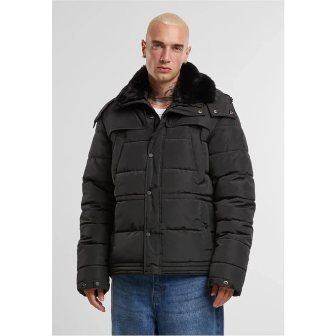 Urban Classics - With Detachable Fur Collar Gewatteerd jack - M - Zwart