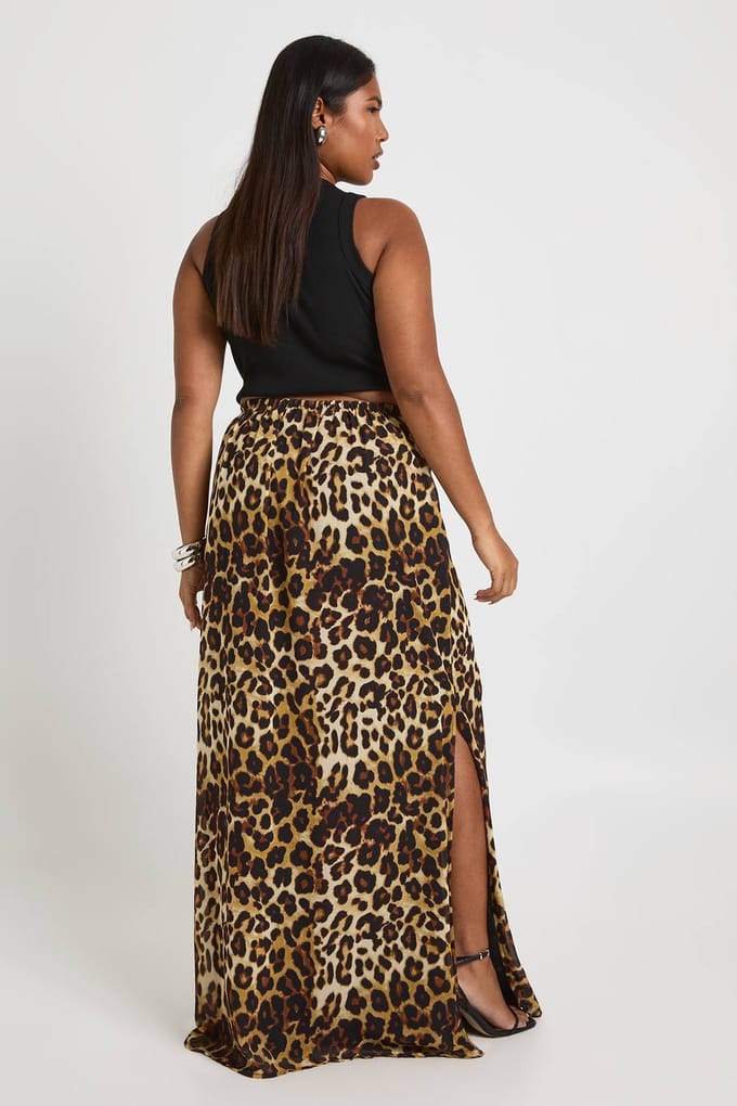 boohoo Dames Plus Leopardprint Geweven Maxi-Rok | Maat: 20