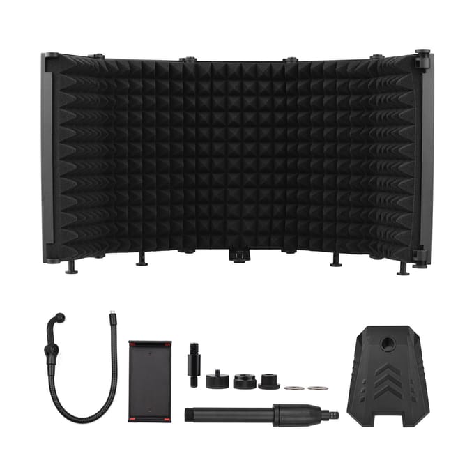 Opvouwbaar microfoonisolatieschild Microfoon met 5 panelen Geluidsabsorberende schuimreflector met 3/8 inch en 5/8 zwart