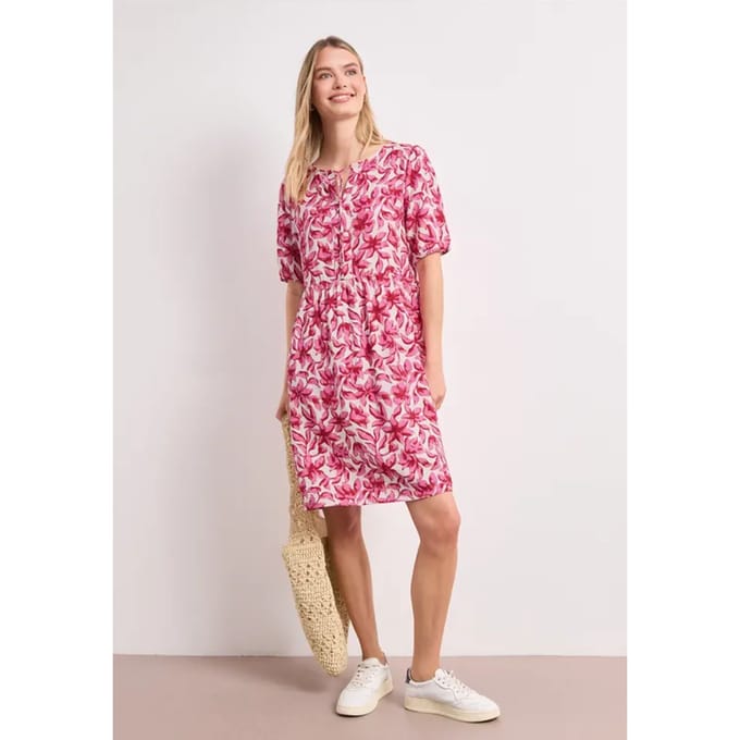 Knielange jurk met gespleten hals en print