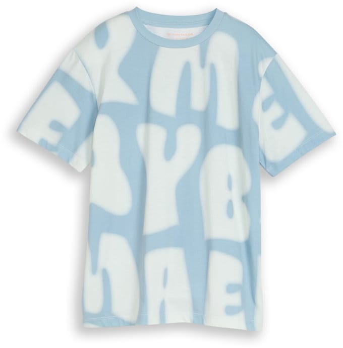 Tom Tailor - T-shirt met all-over print - Maat 128 - blue white wording design