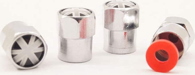 Schrader (auto) ventiel - Zilver Union Jack grijs aluminium met afdichting