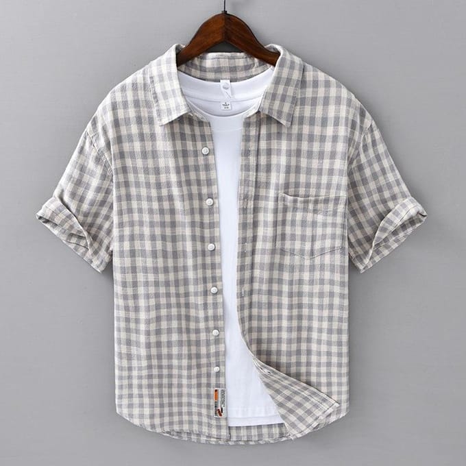 Zomer Casual Geruite Korte Mouw Blouse Los en Veelzijdig Literaire Retro Jeugd Puur Katoen Blouse L white