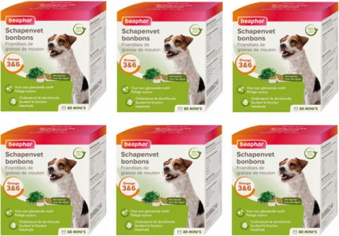 6x Beaphar Schapenvet Bonbons Mini met Zeewier - Hondensnack - 245g