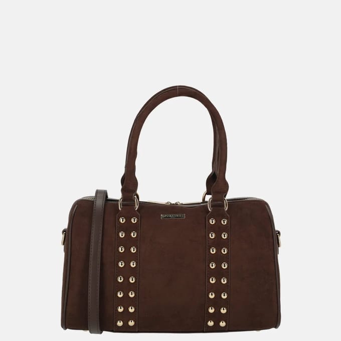 Flora & Co bowling suedine handtas studs chocolat