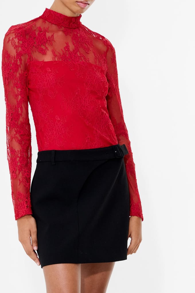 French Connection Bridget Lace Ls Top Lipstick Red Größe: S | Longsleeves Outlet | Damen | Rot