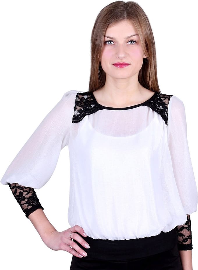 Witte glanzende kanten blouse van John Zack