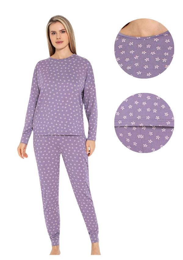 Pyjama Femme Aydogan L Pantalon Long et Manches Subtil Élégant Confortable gray