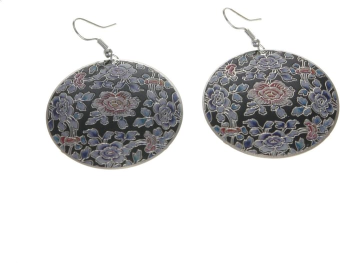 Behave - Oorbellen hanger zwart blauw bloemenprint - Boho chic 5,8 cm