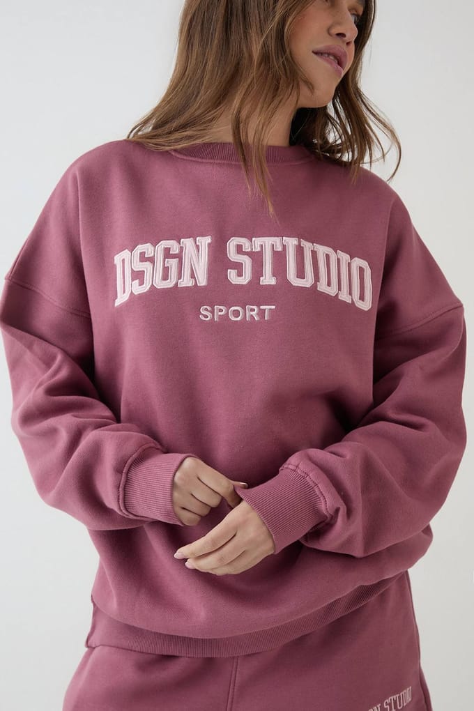 Dames Dsgn Studio Collegiate Applicatie Oversized Sweatshirt | Rose | Maat: 3XL