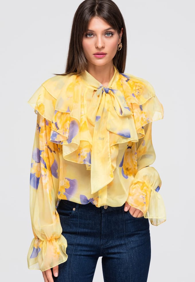 OMBRE Overhemd - Loose Fit - Lange Mouw - Knopen Geel ONESIZE