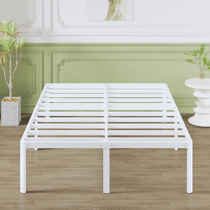 Metal Bedframe 120x190 cm Wit - Hoog Model met Lattenbodem en Veel Opbergruimte