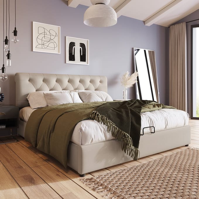 KOMHTOM Bed 160x200 cm Tweepersoonsbed met boxspring verstelbaar hoofdeinde met opbergruimte wit