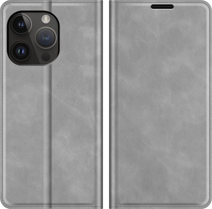 Cazy hoesje geschikt voor iPhone 14 Pro Max - Hoesje met Pasjeshouder - Luxe Book Case - Grijs