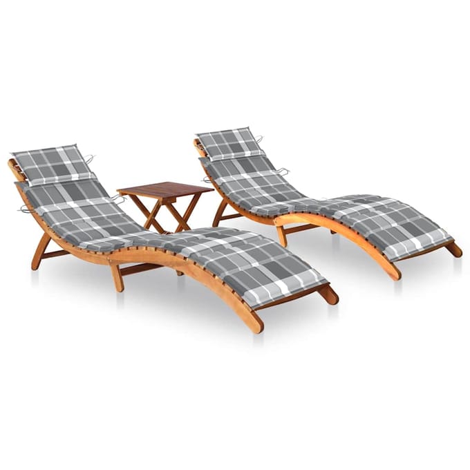 vidaXL - Ligbedden - 2 - st - met - tafel - en - kussens - massief - acaciahout