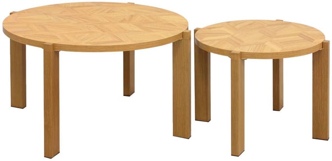 sweeek - Set van 2 ronde nesttafels met visgraateffect blad ø70cm / ø50cm - zala
