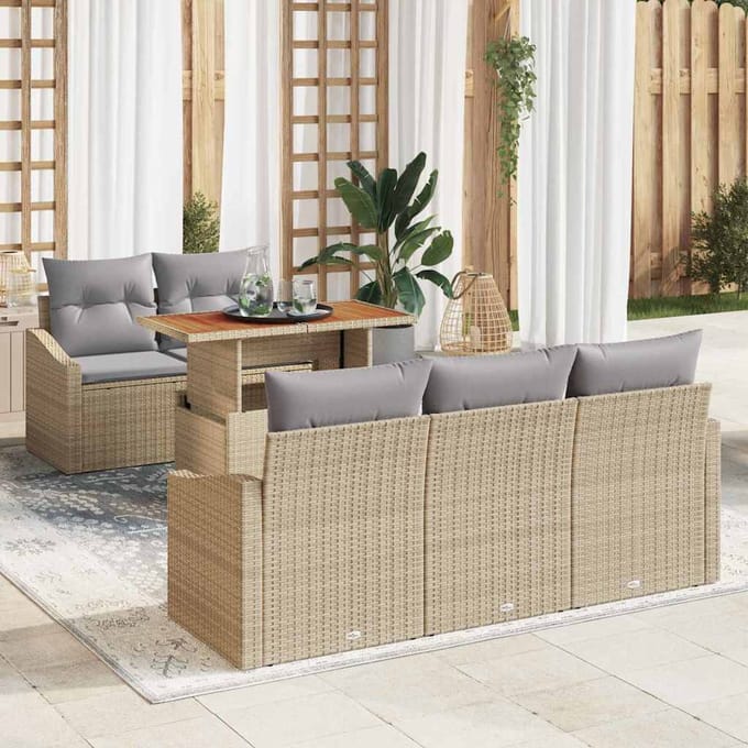vidaXL Tuin Eettafel Set met kussen 6 pcs Beige en Grijs