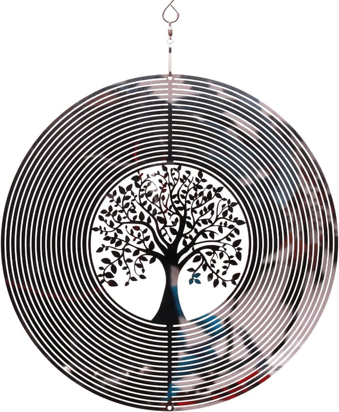 Wind Spinner - Tuindecoratie Ornament - Buiten Decoratie - 3D Kinetisch Ontwerp - 25.4cm Diameter - Spiegelend RVS