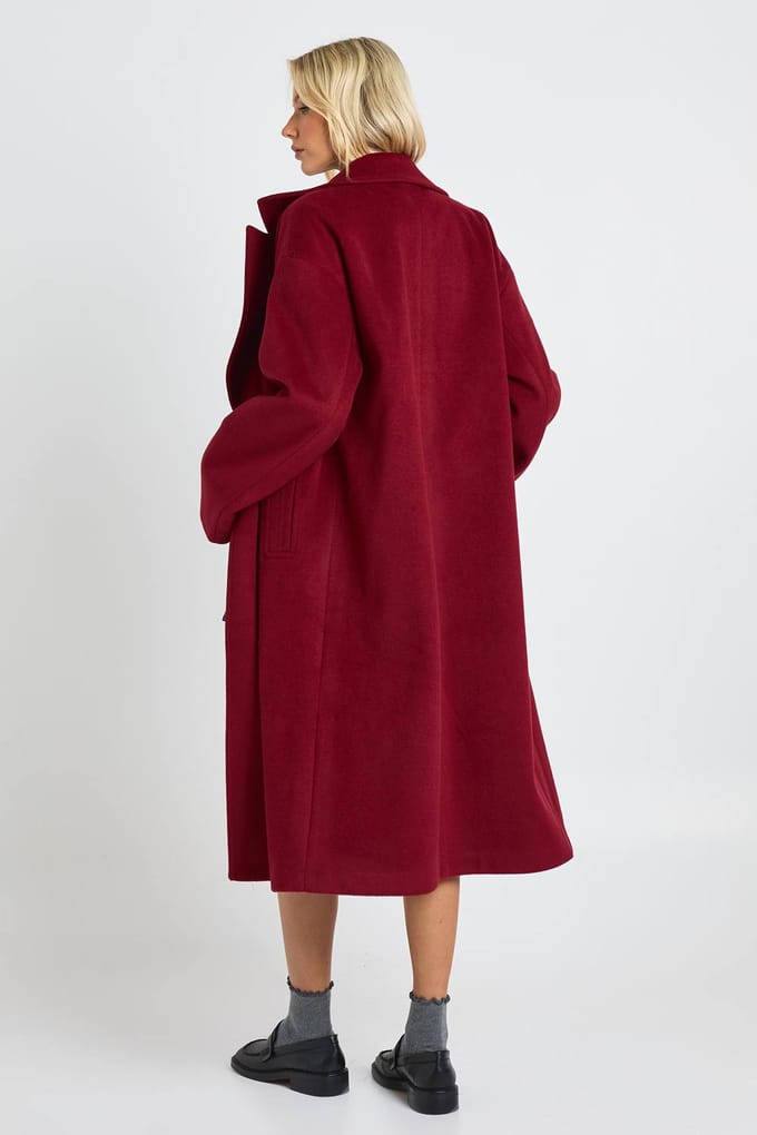 boohoo Dames Dubbelrijig wollen lookcoat | Rood | Maat: 42