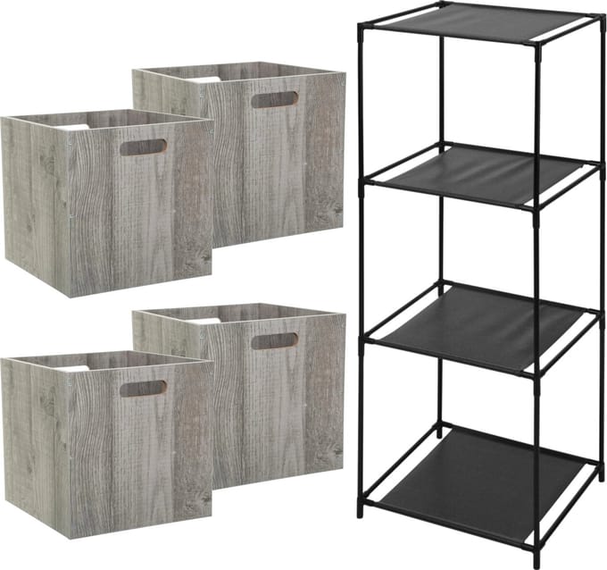 5Five Opbergrek Smartrack - met 4x mandjes stof - grijs - 34 x 98 cm