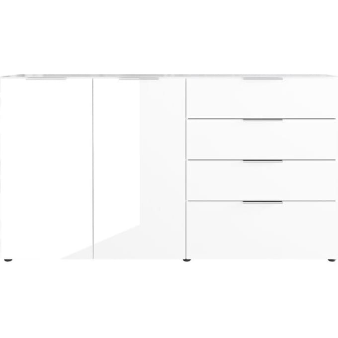 Dressoir, met 4 laden en 2 deuren, glazen front en bovenblad, B 1840 x D 420 x H 1020 mm, wit