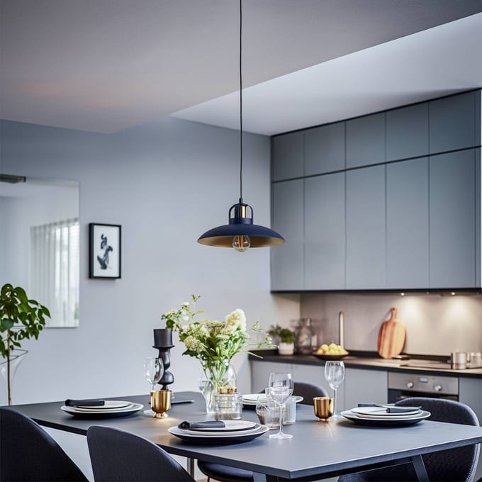 Eko-Light Hanglamp Felix, blauw/goud, 1-lamp