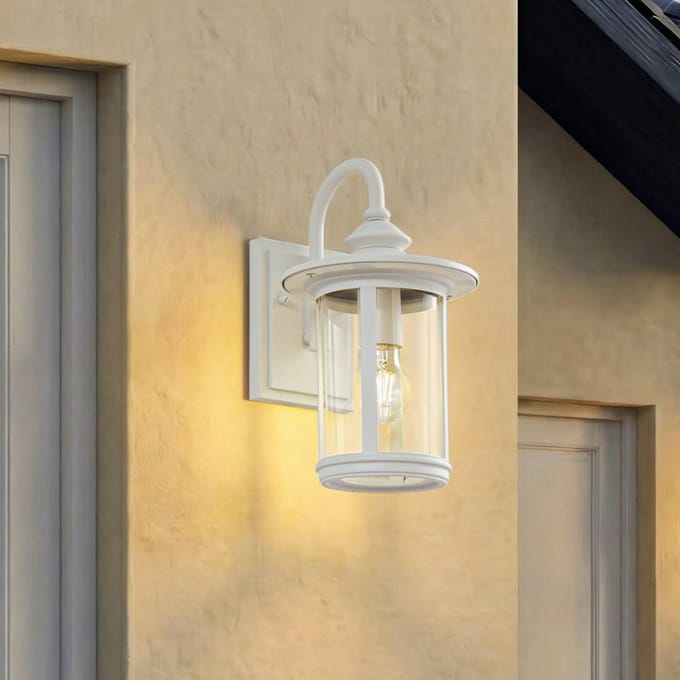 Lindby - Wandlamp buiten - 1licht - Aluminium, glas - H: 33.4 cm - E27 - wit, transparant