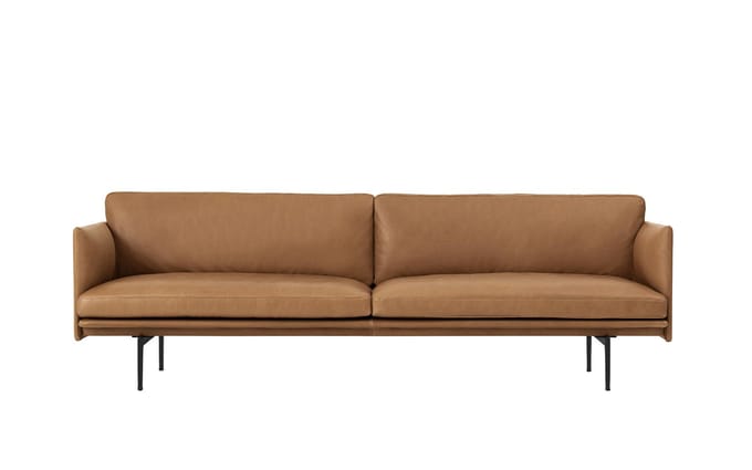 Muuto - Outline 3-zitsbank - zwart - Leer cognac - bruin