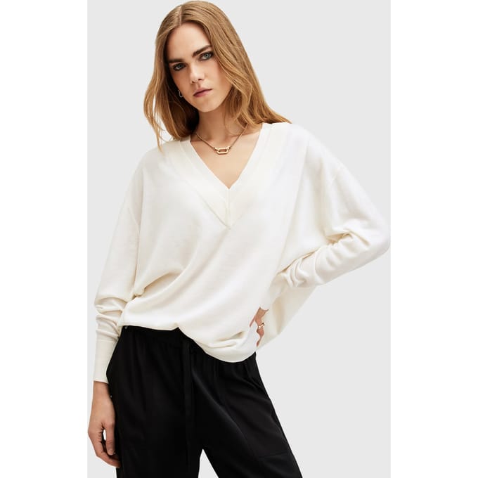 AllSaints Bern V Neck Chalk White Taglia: XS | Maglioni a maglia Outlet | Donna | Bianco