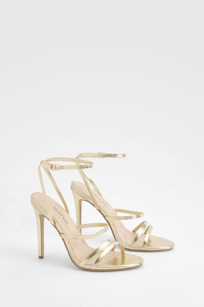 boohoo Dames Skinny Strap Strappy Stiletto Hakken | Gold | Maat: 4