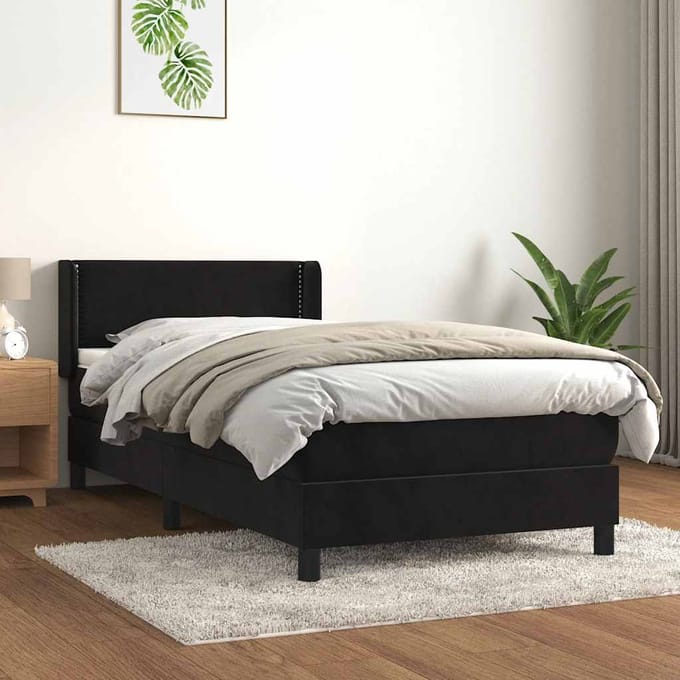 vidaXL - Boxspring - met - matras - fluweel - zwart - 100x200 - cm