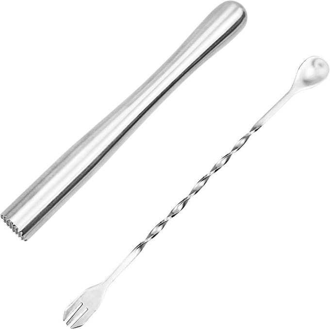 Cocktail Muddler en Mixing Spoon Set van RVS, 2 Stuks, BPA Vrij, Perfect voor Bar en Thuisfeesten, Mixen en Muddlen