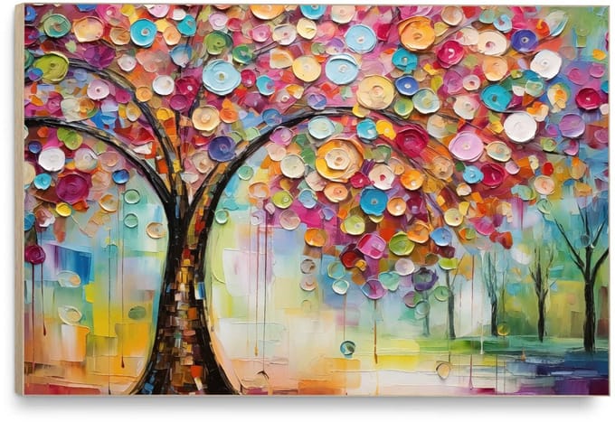 Schilderij Kleurrijke Boom - 100 x 140 - Hout - REINDERS