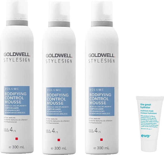 3 x Goldwell - Stylesign Bodifying Control Mousse - 300 ml + WILLEKEURIG Travel Size