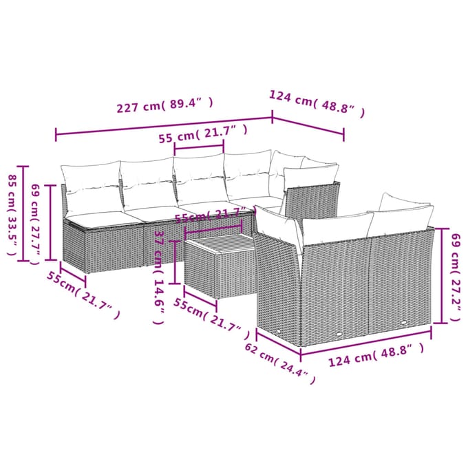 vidaXL - 8-delige - Loungeset - met - kussens - poly - rattan - beige
