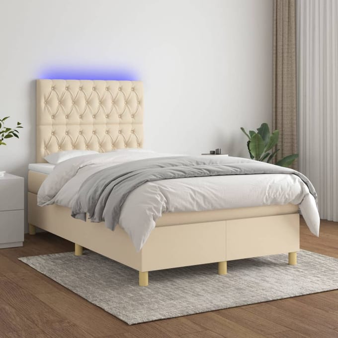 vidaXL - Boxspring - met - matras - en - LED - stof - crèmekleurig - 120x200 - cm