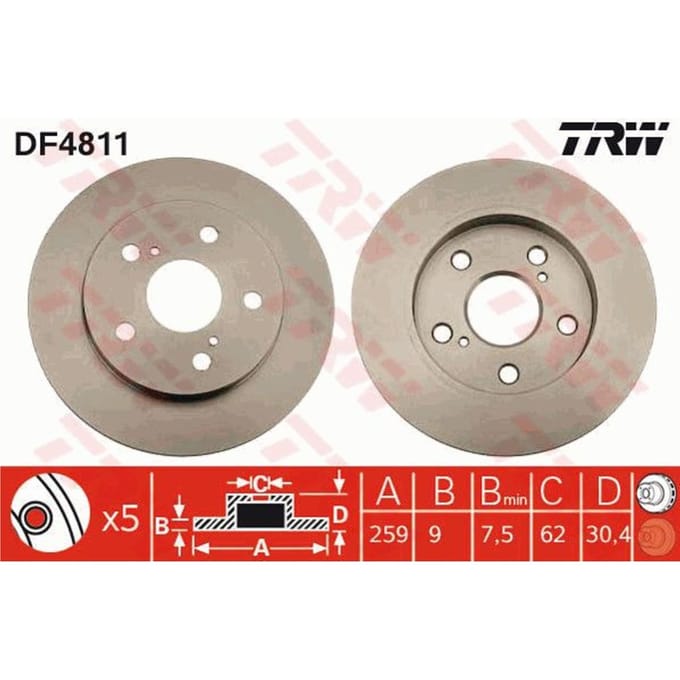Remschijf TRW DF4811 achter, volledig, 1 Stuk