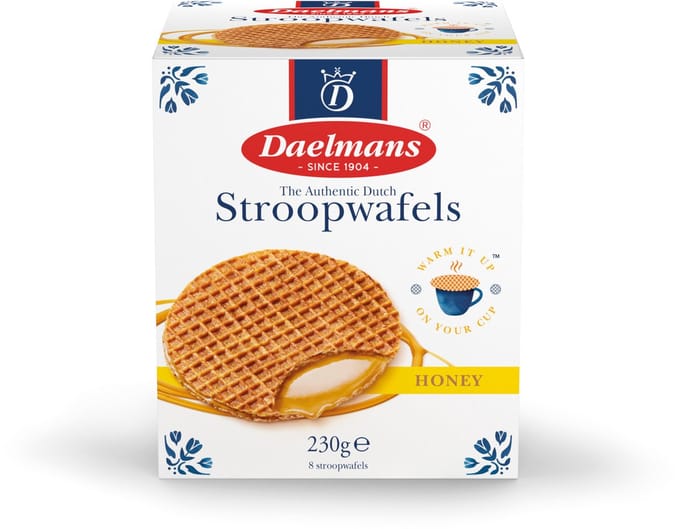 Daelmans Honing Stroopwafels in Cube – 8 Stroopwafels – 230 g – 8 cm diameter
