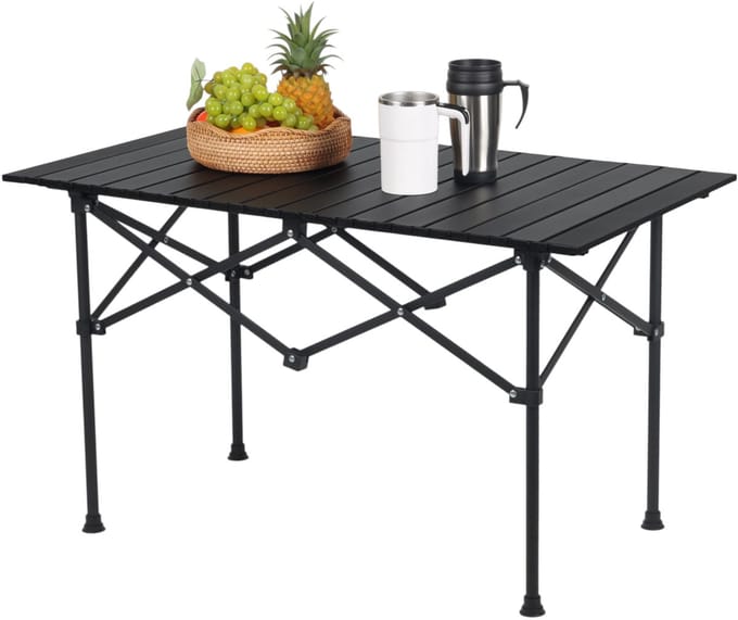 Klaptafel - oprolbaar blad - 55 x 95 x 53 cm - staal - met zak - zwart