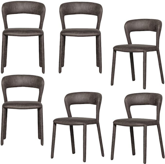 WOOOD Noble Eetkamerstoelen - Leerlook - Zwart/Grijs - Set van 6