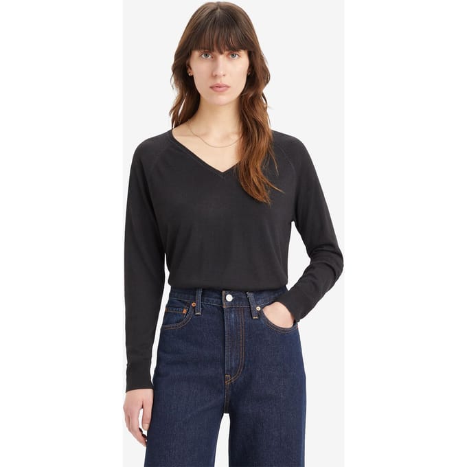 Levi's Petal Vneck Sweater Caviar Lightweight Maat: L | Sweaters Outlet | Dames | Zwart