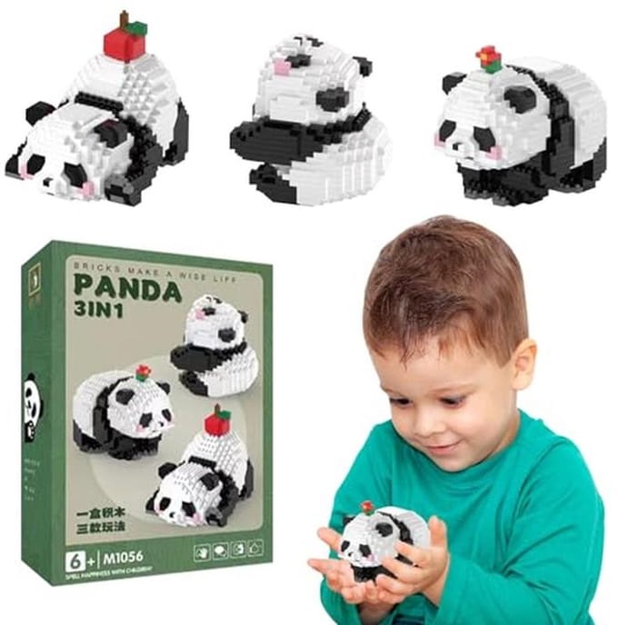 Mini Bouwstenen Set - Panda Bouwspeelgoed - Creatief Spelen - 3-in-1 Ontwerp - 15 x 10 x 3 cm