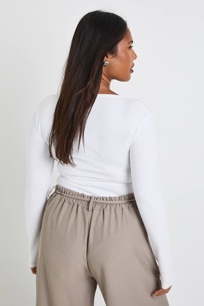 boohoo Dames Plus Basic langarm scoop-hals bodysuit | Wit | Maat: 50
