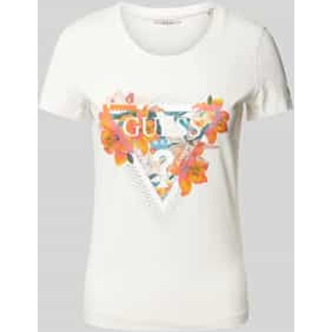 T-shirt met label- en motiefprint, model 'TROPICAL TRIANGLE'