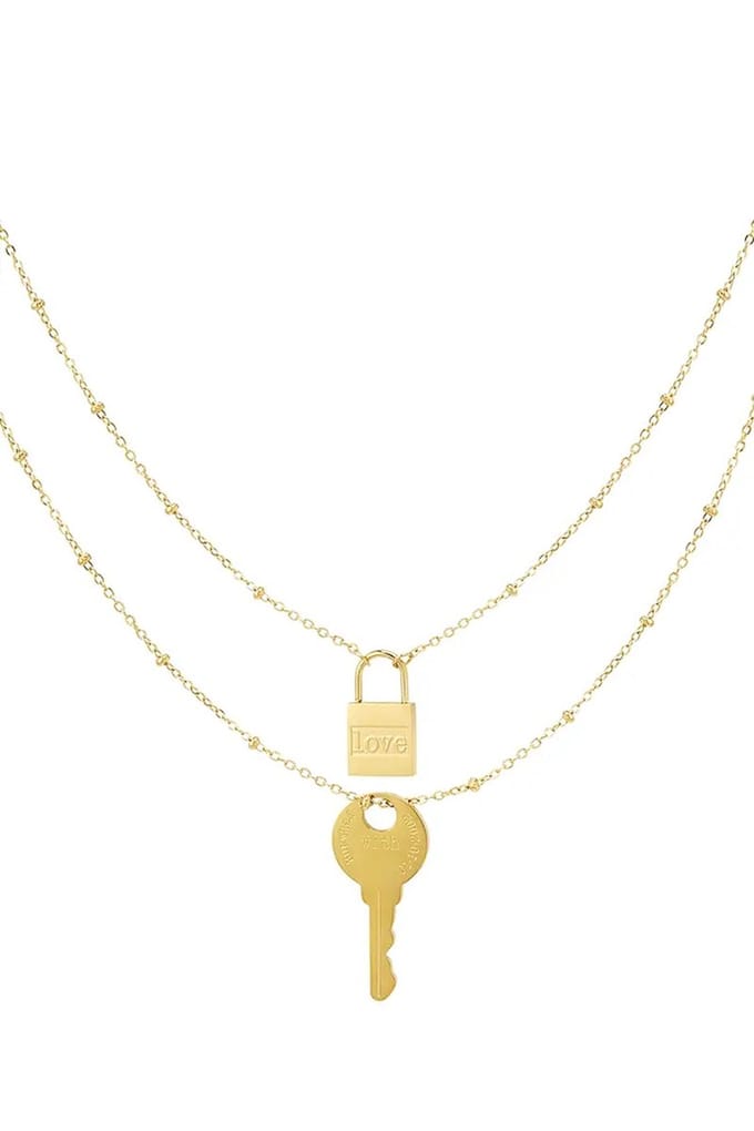 Ketting -Double chain key and lock - gold Stainless Steell